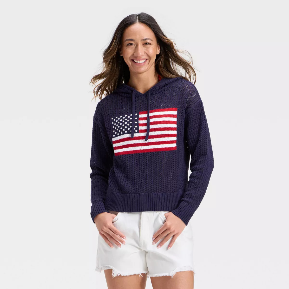 Women's Open Stitch Hooded Pullover Sweater - Universal Thread™ White Flag XS | Target