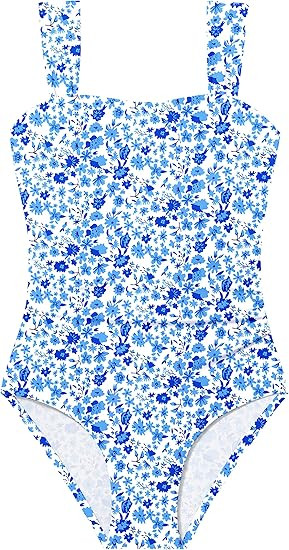 CRISONE Girl Swimsuit One Piece Bathing Suit for Girls Retro Square Neck Adjustable Straps Girls'... | Amazon (US)