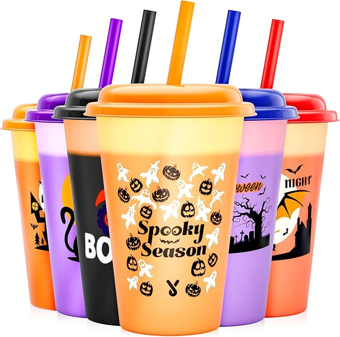 Meoky Halloween Decorations, Halloween Color Changing Cups with Lids and Straws - 6 Pack 12 oz Pl... | Amazon (US)
