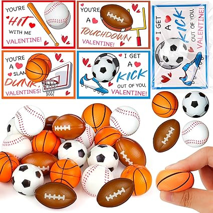 28 Pack Valentines Day Gifts for Kids Classroom Sports Stress Balls Toys with Valentines Cards fo... | Amazon (US)