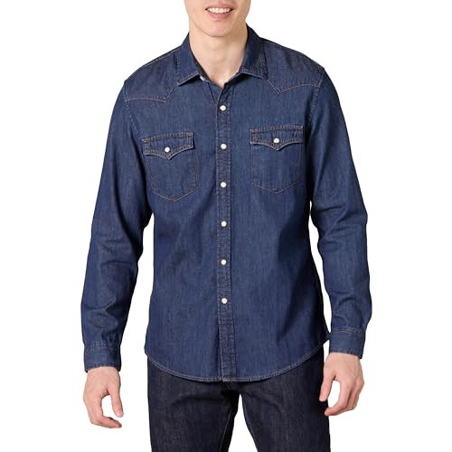 Amazon Essentials Men's Slim-Fit Long-Sleeve Denim Western Style Cotton Shirt with Snap Buttons, Lightweight | Amazon (US)