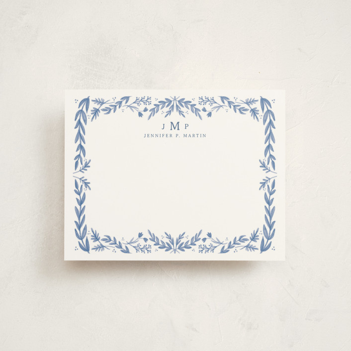 "Framed in Floral" - Customizable Personalized Stationery in Blue by Heather Cairl. | Minted
