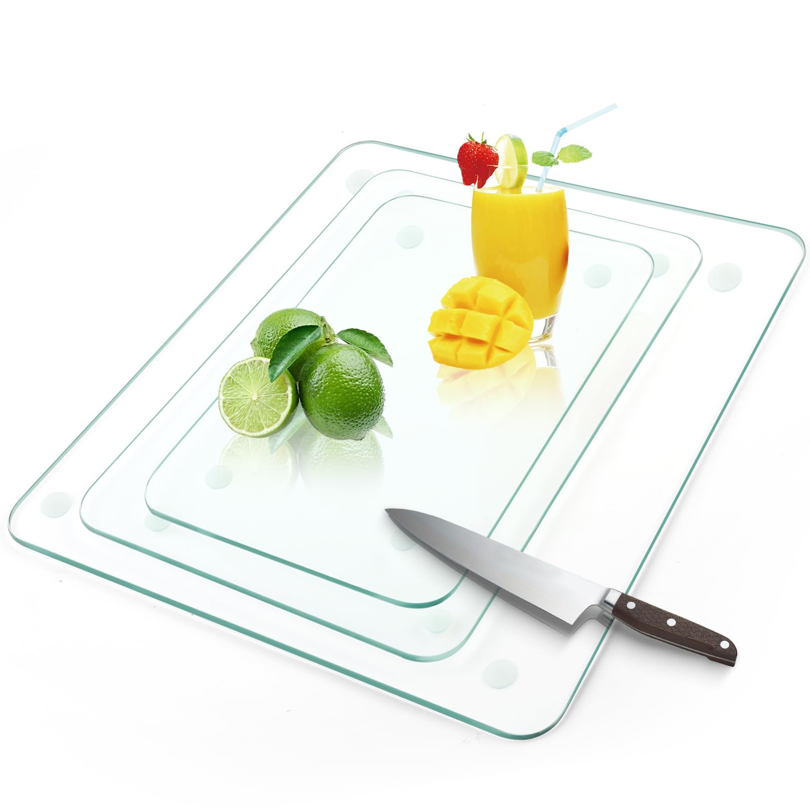 Tempered Glass Cutting Board for Kitchen,3 Pack Clear Glass Cutting Board with Rubber Feet, Scrat... | Amazon (US)