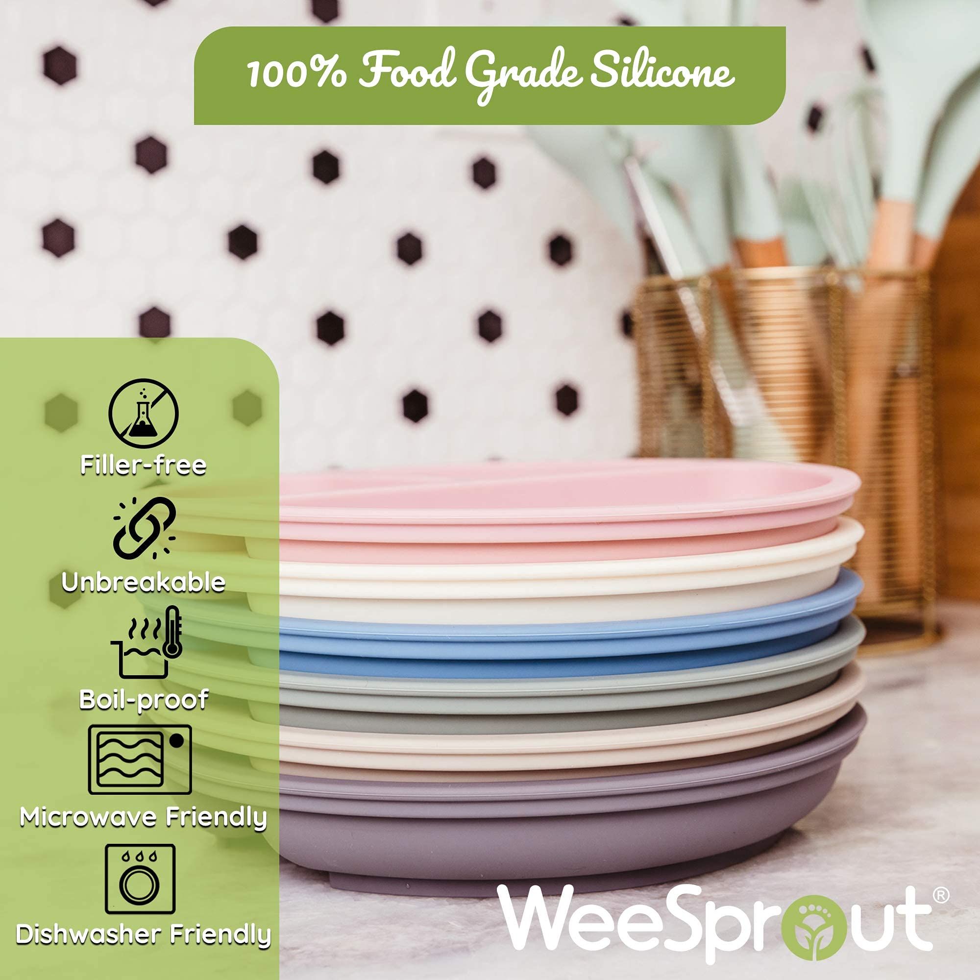 WeeSprout Suction Plates for Babies & Toddlers | 100% Silicone | Plates Stay Put with Suction Fea... | Amazon (US)