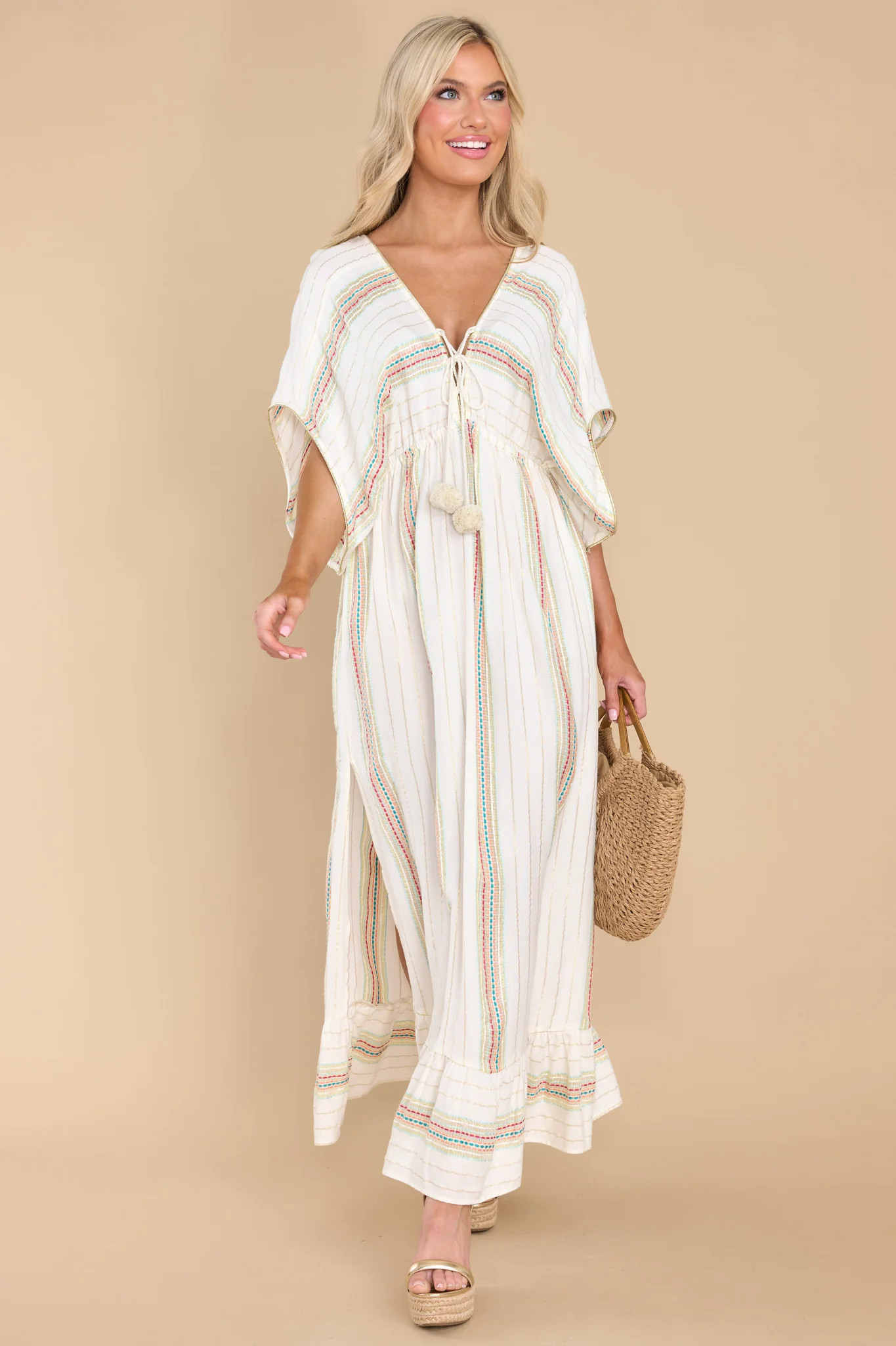 Salt Water Breeze White Multi Stripe Cover Up | Red Dress 