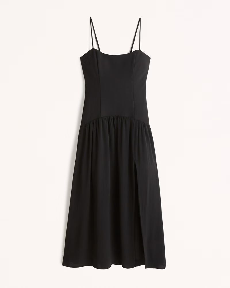 Mixed Fabric Drop-Waist Maxi Dress | Abercrombie & Fitch (US)