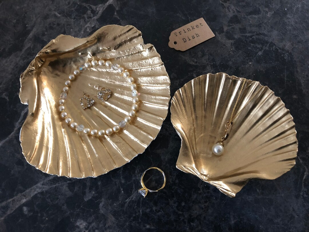 Gold Scallop Shell Trinket Dish Standard or XL Natural & Gold Shell Dish, Jewellery Dish, Jewelry... | Etsy (US)