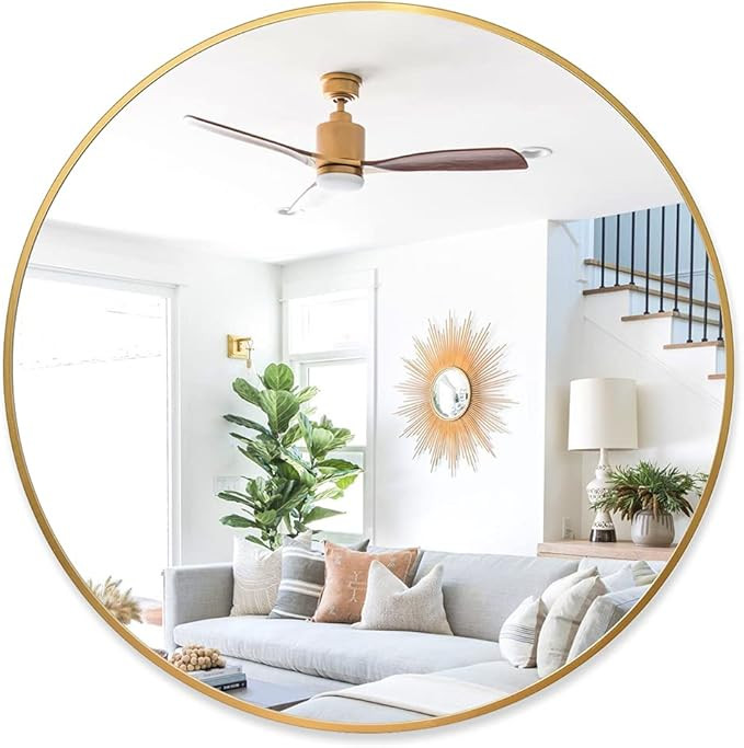 PexFix Round Mirror Circle Mirror 36" Aluminum Alloy Frame Wall Mounted Mirror Bathroom Vanity Mi... | Amazon (US)