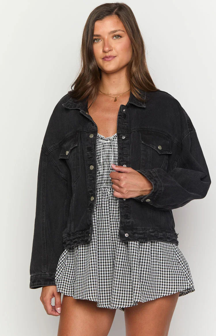 Hugo Black Oversized Denim Jacket | Beginning Boutique (US)