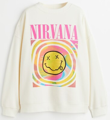 H&M NIRVANA CREAMY SMILE OVERSIZED SWEATSHIRT JUMPER ALL SIZES XXS XS S M L XL.. | eBay US