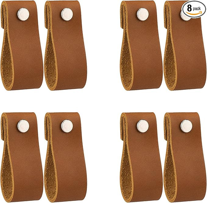 LazaKay Leather Drawer Pulls - 8 Pcs Leather Dresser Knobs, Handmade Pure Leather Handles for Cab... | Amazon (US)