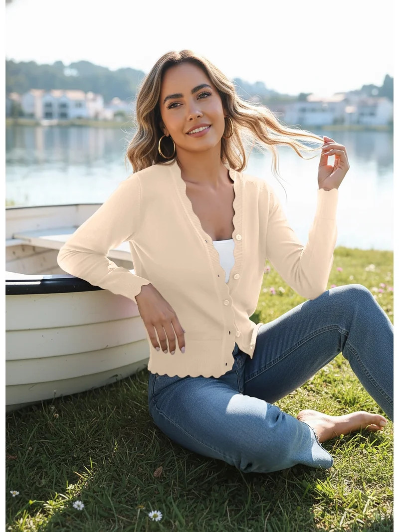 JWD Womens Open Front Cardigan Lightweight Sweater Button Down Long Sleeve Casual Knit Tops Shrug... | Walmart (US)