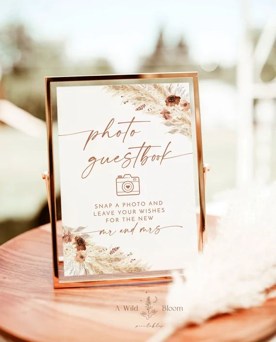 Boho Photo Guestbook Sign  Pampas Grass Wedding Sign  Boho | Etsy | Etsy (US)