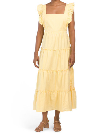 Tiered Maxi Dress With Flutter Sleeve And Tie Back | TJ Maxx