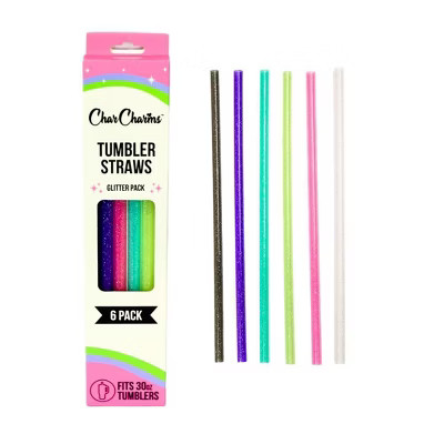 CharCharms 6pk 30oz Glitter Water Bottle Straws: BPA-Free Polypropylene, Dishwasher-Safe, Pink Dr... | Target