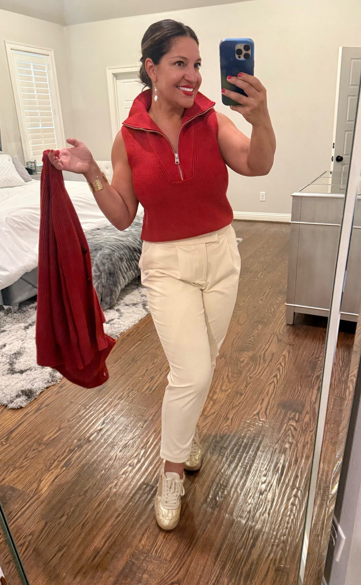 Behold. The is the perfect transitional fall layering outfit! The sleeveless sweater provides warmth but also versatility, the cardigan is cozy but breathable, and the super soft corduroy pants have a virtually non detectable stretch waist in the back, while still looking so polished! 

It’s the perfect fall vacation outfit where you can be put together but still comfortable!

I am wearing an extra small in the cardigan, a small in the sweater, and a medium in the pants.  

#LTKSeasonal #LTKWorkwear #LTKTravel