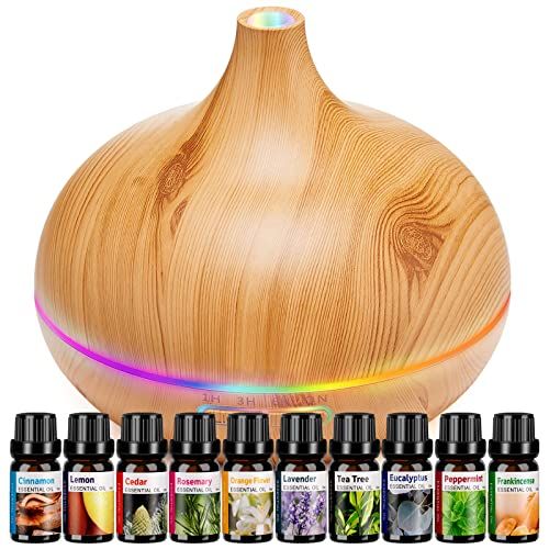 Aroma Diffuser for Essential Oil Large Room Diffusers Set with 10 Essential Oils,Ultrasonic 550ml... | Amazon (US)
