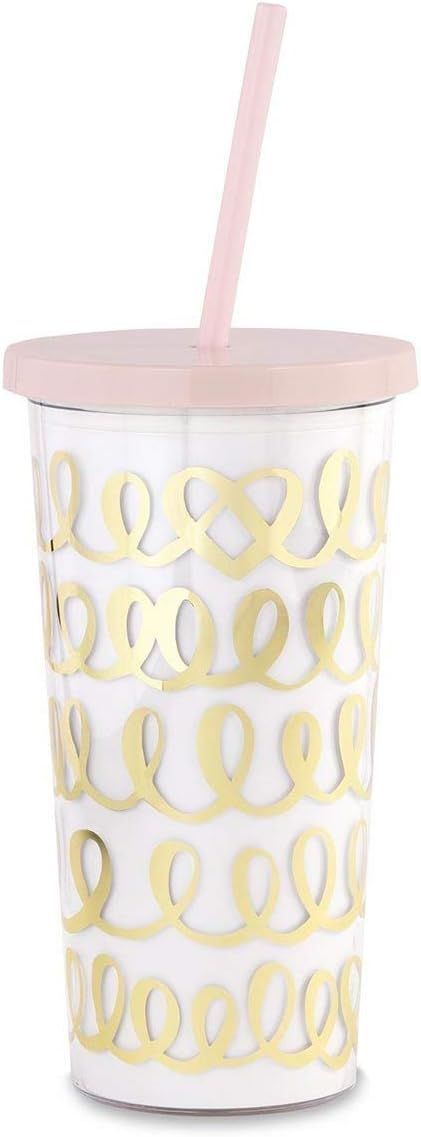 Kate Spade New York Gold/Blush Pink Insulated Tumbler with Reusable Silicone Straw, 20 Ounces, He... | Amazon (US)