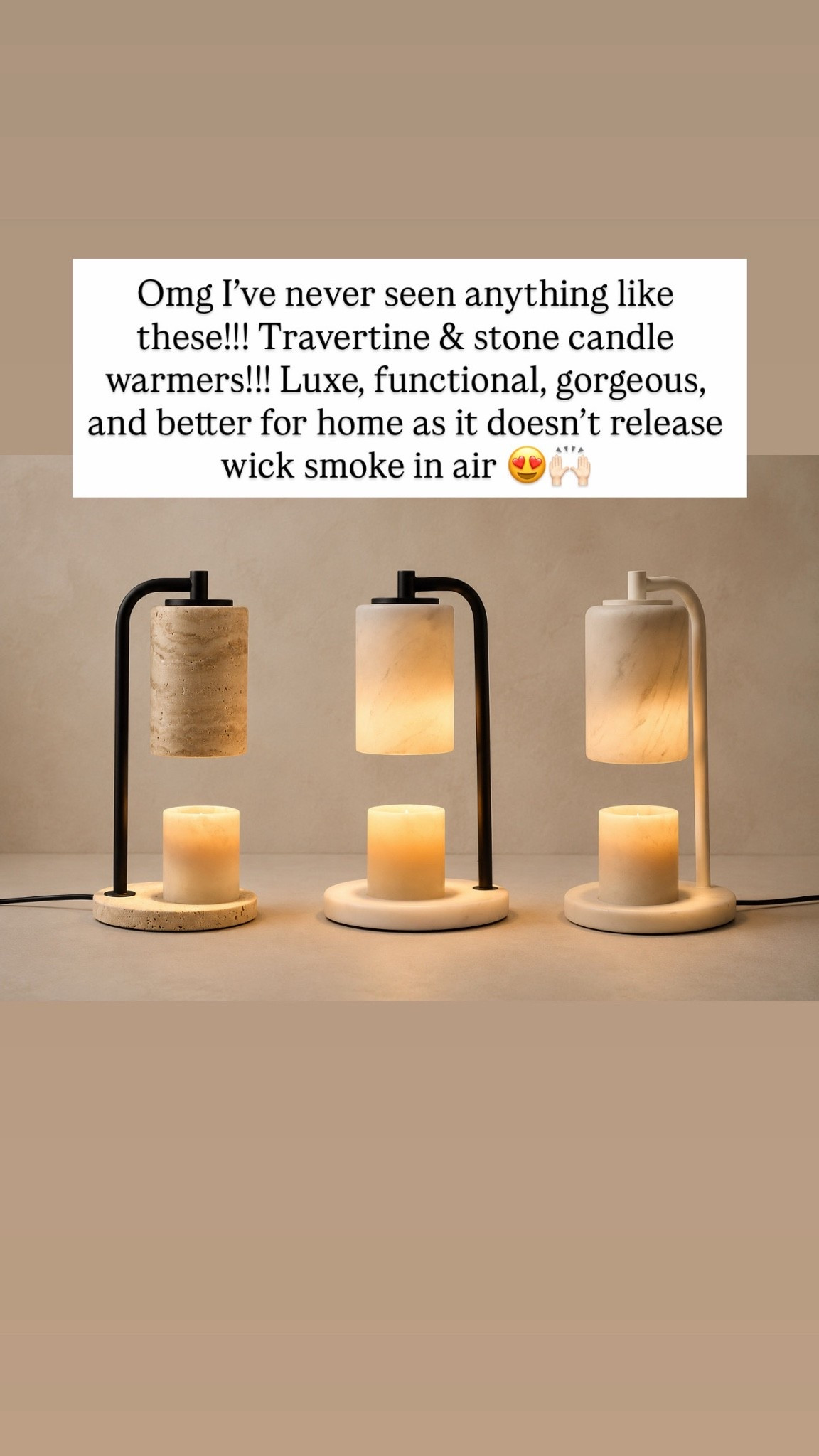 Omg I’ve never seen anything like these!!! Travertine & stone candle warmers!!! Luxe, functional, gorgeous, and better for home as it doesn’t release wick smoke in air 😍🙌🏻