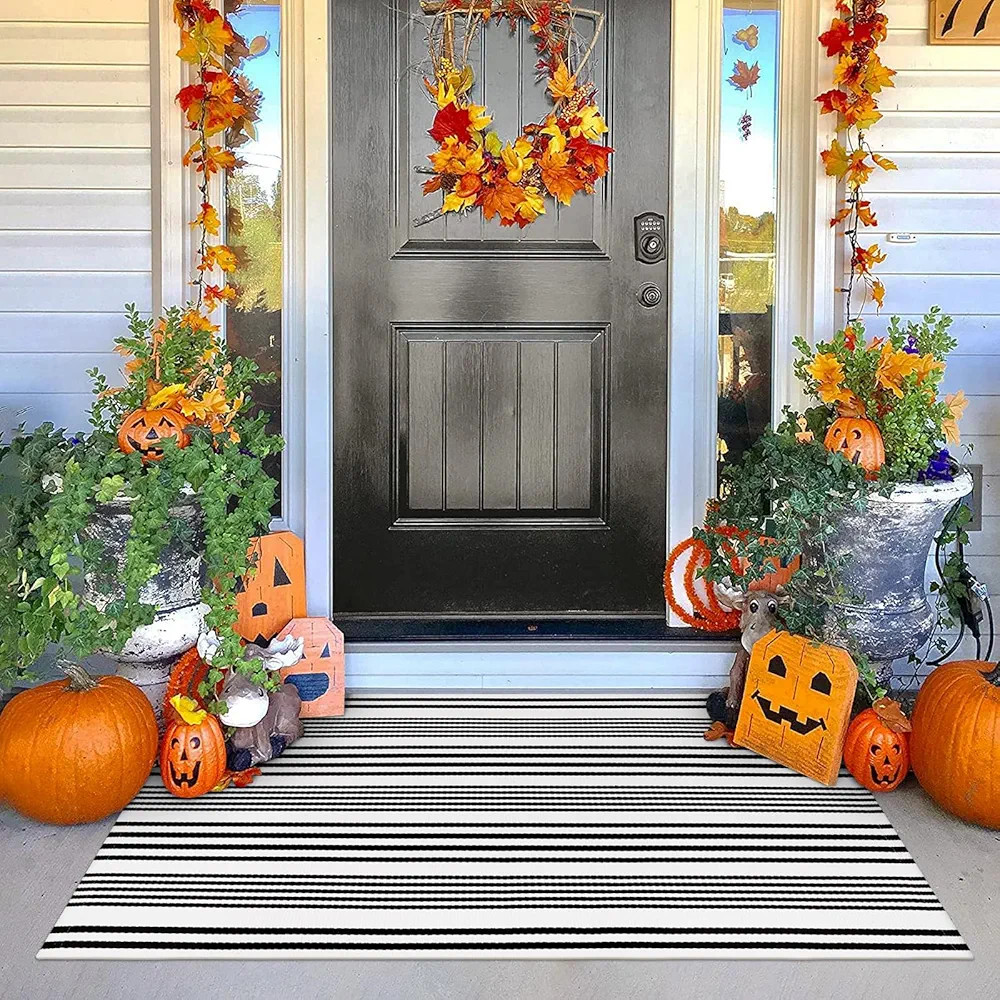 Collive Black and White Striped Outdoor Rug 3x5, Fall Decor Front Porch Rug Washable Farmhouse Co... | Amazon (US)
