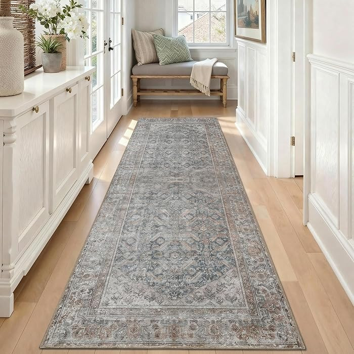 2'6"x12 Runner Rug, Machine Washable Area Rug with Non-Slip Backing, Vintage Style, Soft, Easy Cl... | Amazon (US)