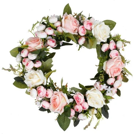 Spring Door Wreath Artificial Silk Pink Rose Wreath for Front Door Wedding Garden Fireplace Indoor o | Walmart (US)