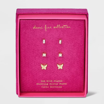 14K Gold Plated Multi Shaped Cubic Zirconia Butterfly Stud Earring Set 3pc - A New Day™ Gold | Target
