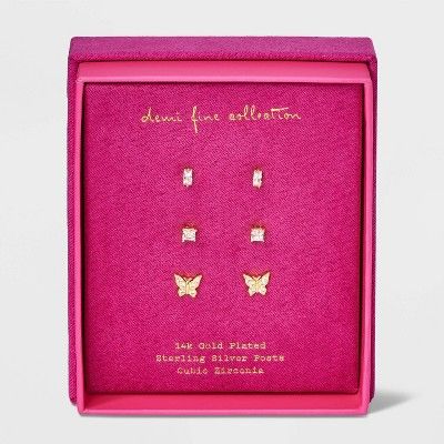14K Gold Plated Multi Shaped Cubic Zirconia Butterfly Stud Earring Set 3pc - A New Day™ Gold | Target