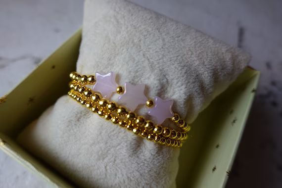 3 Pack Stars Bracelet Set  Silver or Gold  Pink Glass Stars | Etsy | Etsy (US)