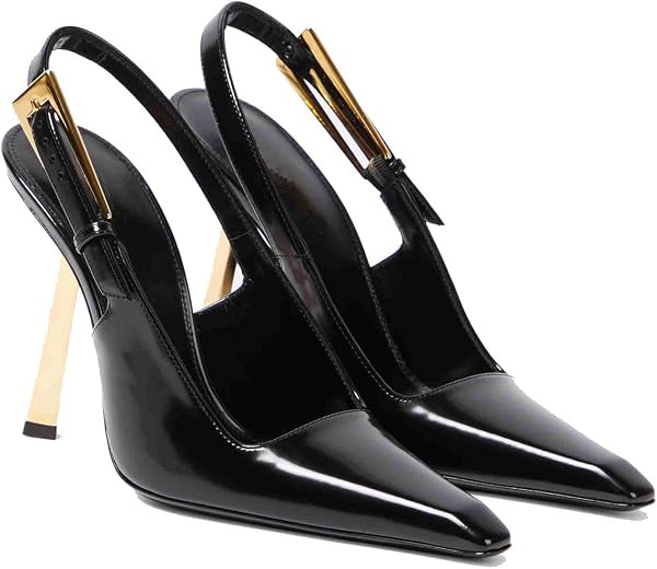 Women's Slingback Stiletto High Heels Square Toe Metal Buckle Pumps Backless Patent Leather Fashion Dress Shoes for Women | Amazon (US)