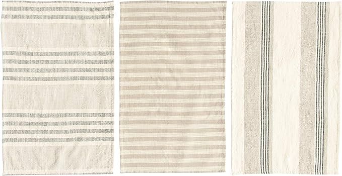 Creative Co-op Tan & Grey Striped Cotton Tea Towels (Set of 3 Pieces) Entertaining Textiles, Grey... | Amazon (US)
