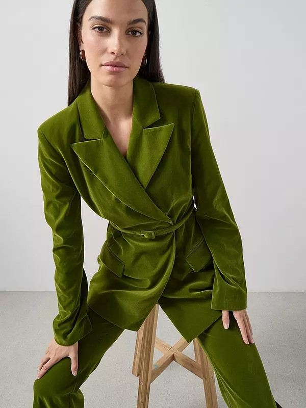 The Very Collection Sculpted Velvet Blazer - Green | Very (UK)