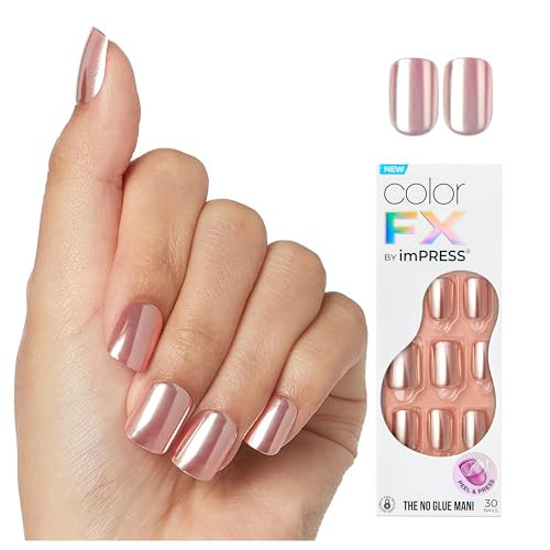 KISS colorFX by imPRESS Press-On Nails, Easy No-Glue Manicure, Solid Pink Chrome, Short Squoval, Stronger Adhesive, 30 Fake Nails + Prep Pad, Manicure Stick & Mini Nail File | Amazon (US)