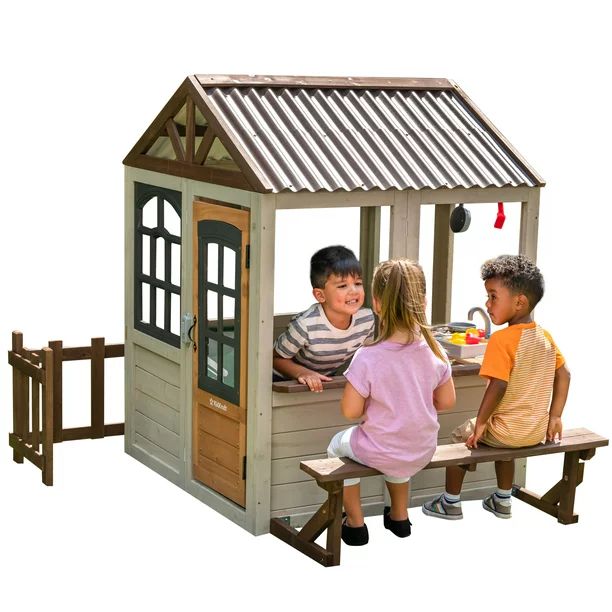 KidKraft Pioneer Cottage Wooden Outdoor Playhouse with Doorbell and 13 Pieces | Walmart (US)