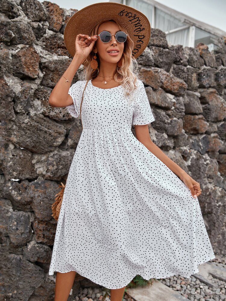 Polka Dot Midi Smock Dress | SHEIN