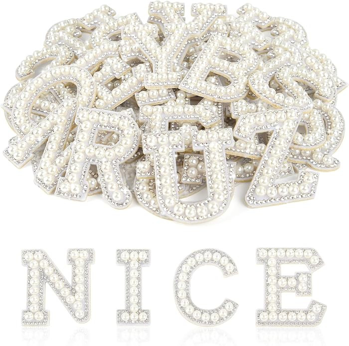 ASTARON 26 Self Adhesive Letter Patches Pearl Rhinestone Letter Stickers | Amazon (US)