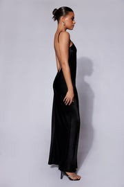 Lucia Satin Cut Out Maxi Dress - Black | MESHKI US