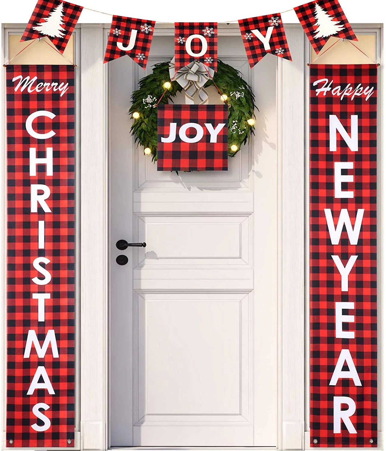 LNKOO 3Pcs Merry Christmas Banner, Christmas Decorations with Red Black Buffalo Banners, Xmas Han... | Walmart (US)