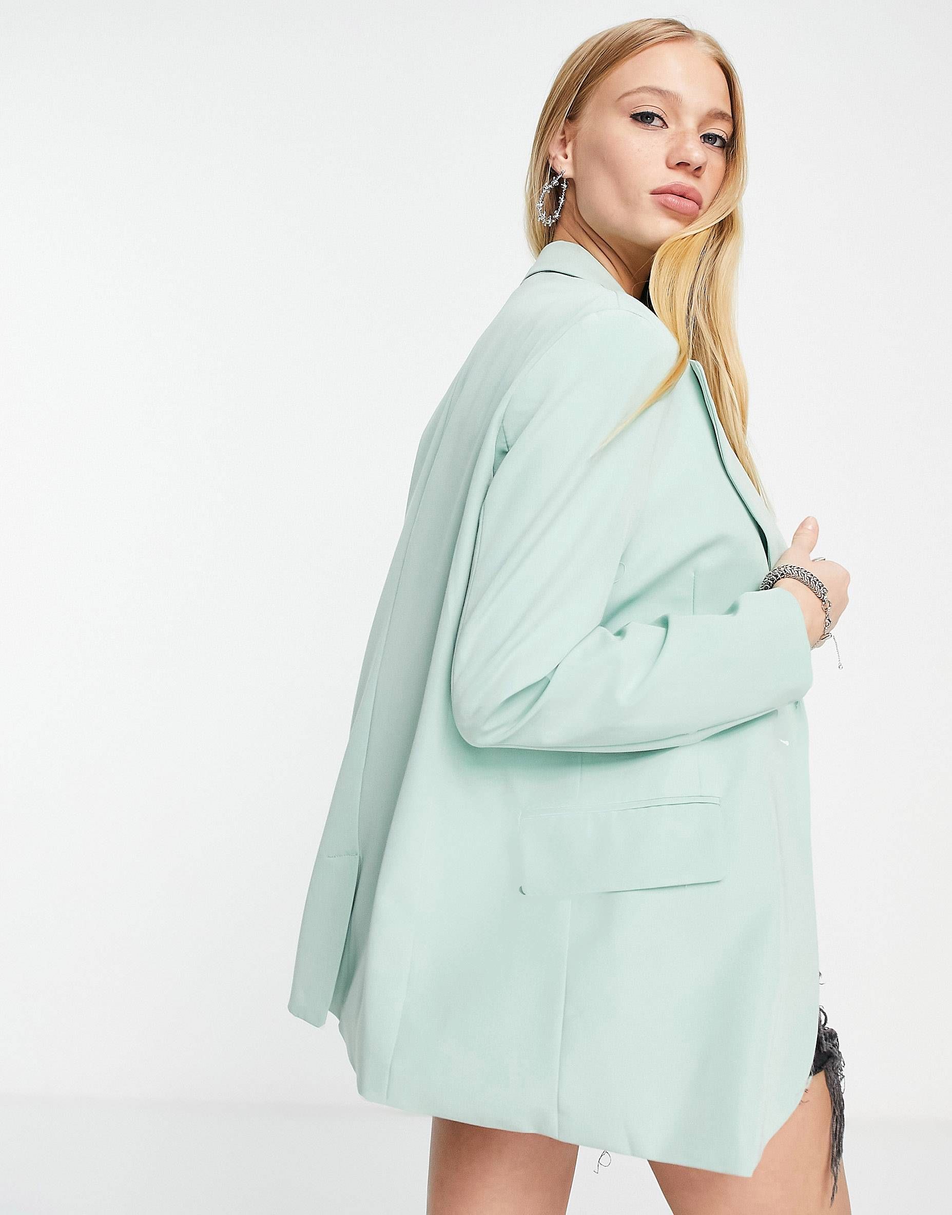 Bershka core oversized blazer in sage - part of a set | ASOS (Global)