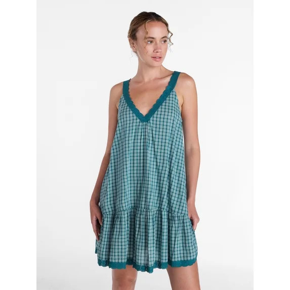 Joyspun Women’s V Neck Woven Sleep Chemise, Sizes XS-3X | Walmart (US)