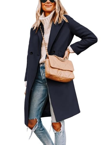 Hooever Women's Winter Wool Coat Casual Notch Lapel Single-Breasted Peacoat(1NavyBlue-XXL) | Amazon (US)