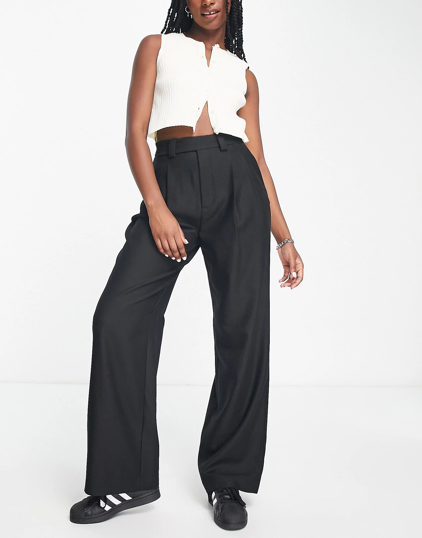 Stradivarius wrap waist tailored trouser in black | ASOS (Global)