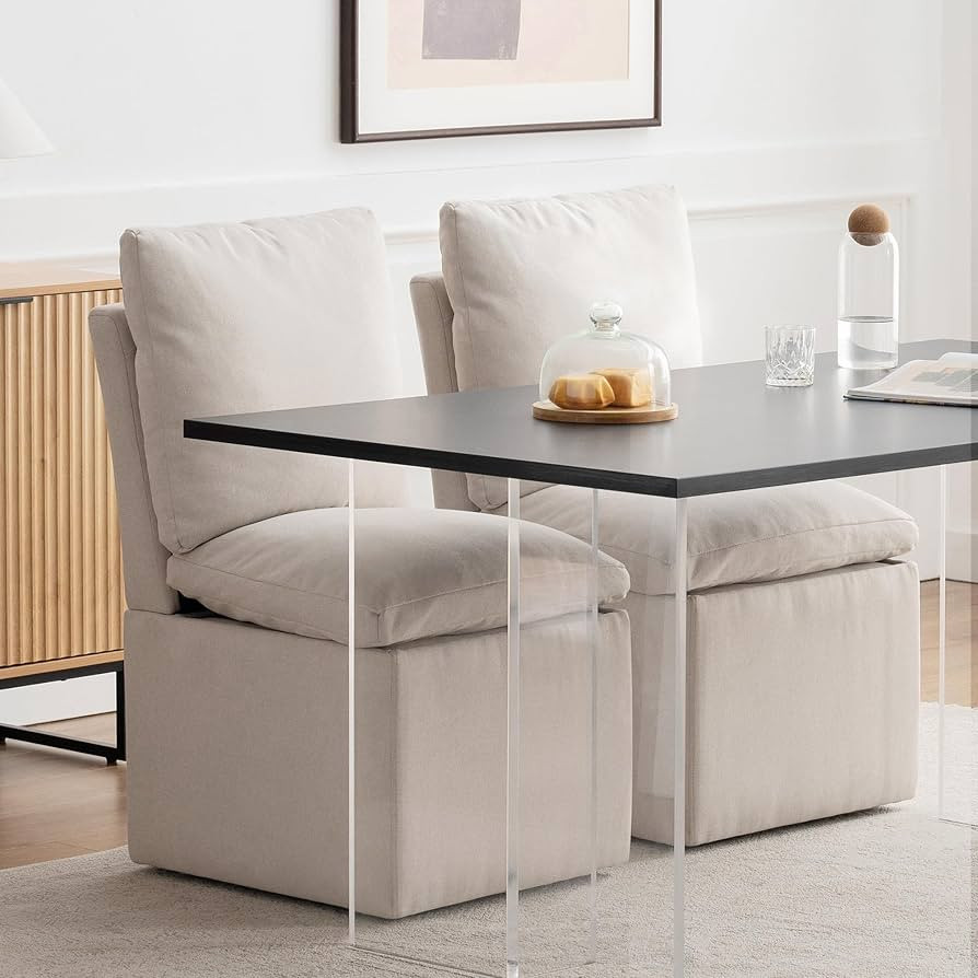 Upholstered Dining Chair with Casters Set of 2 Modern Linen Fabric Accent Side Chair Armless Roll... | Amazon (US)