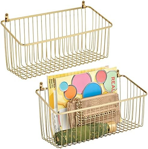 mDesign Portable Metal Farmhouse Wall Decor Angled Storage Organizer Basket Bin for Hanging in Kitch | Amazon (US)
