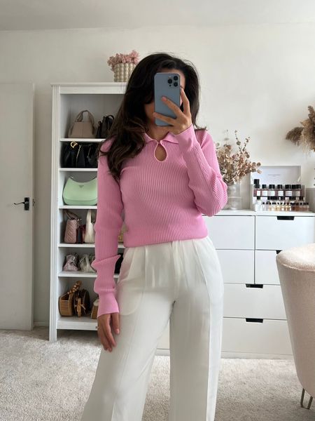 Pink & white outfit, ASOS, cute outfit, Lily Silk trousers, Barbie pink, white trousers, pink jumper, knitwear, light knit, pink top 

#LTKstyletip #LTKSeasonal #LTKeurope