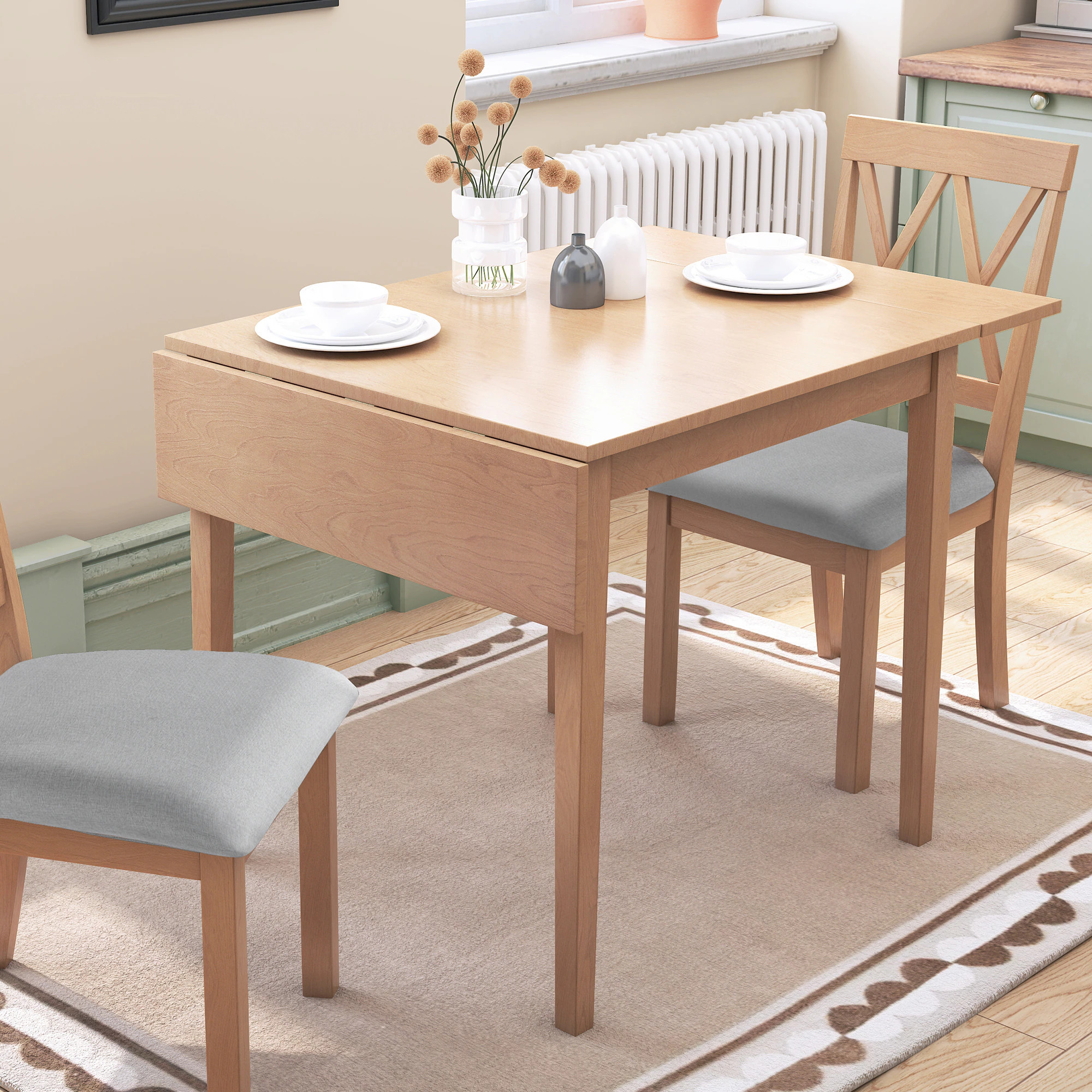 GDFStudio 29inch- 45inch Extendable Dining Table for 4 Folding Kitchen Table with Rubberwood Legs Space-Saving Dinner Table for Living Room Kitchen | Lowe's