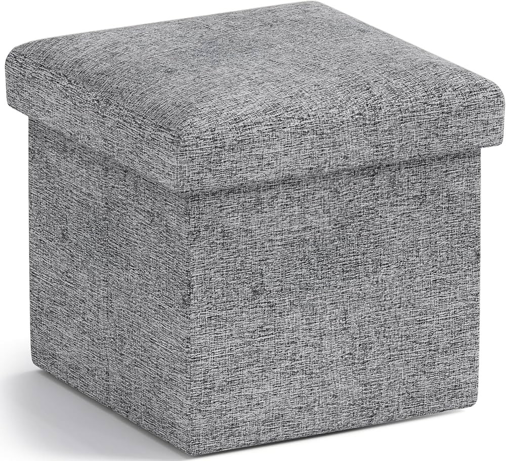 Ornavo Home Small Storage Ottoman Foldable Collapsible Cube Square Linen Ottoman Foot Rest Stool ... | Amazon (US)