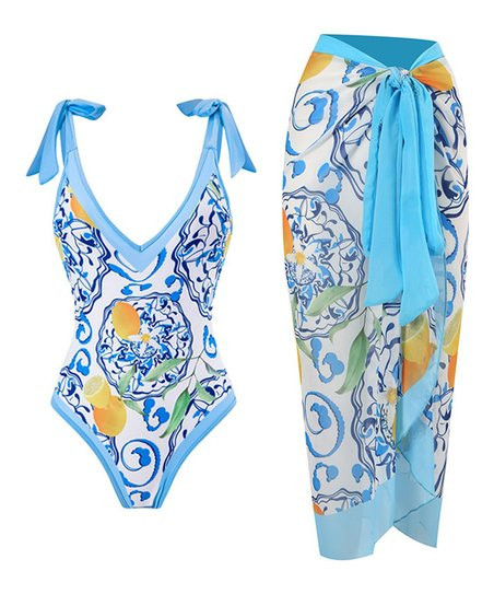 Doris Blue & Yellow Floral Tie-Strap V-Neck One-Piece & Cover-Up - Women | Zulily