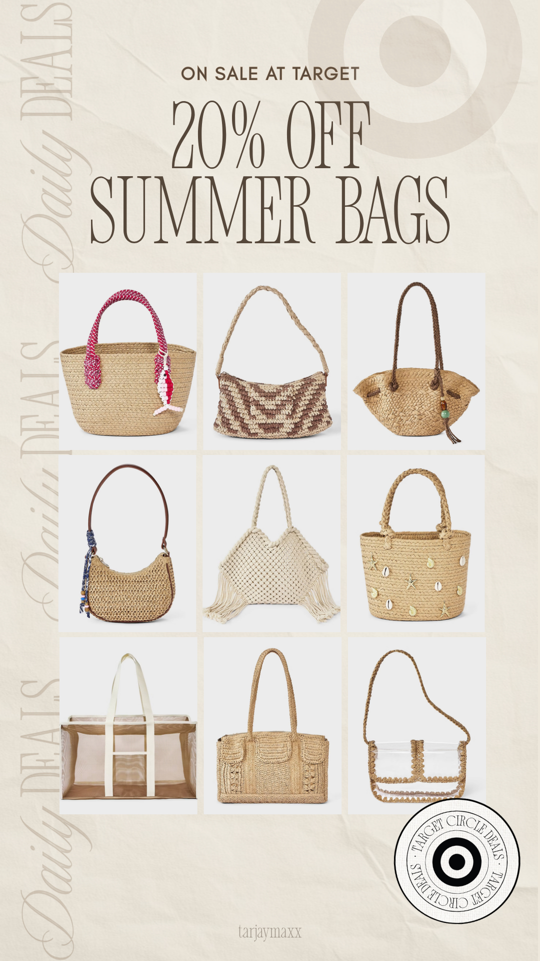Target summer bags are 20% off and these are the styles I’d actually wear all season from beach days to everyday outfits✨
country concert outfits, date night outfits, summer outfits, teacher appreciation gift, business casual workwear, graduation dresses, vacation outfits beach, work outfits, plus size fashion, travel outfits, target bags, summer bags, beach bags, straw bags, woven bags, tote bags, vacation essentials 

 #LTKMothersDay #LTKootd #LTKWorkwear