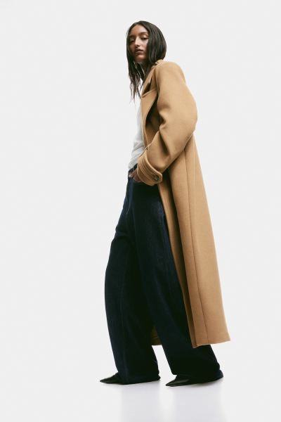 Wool-blend coat - Dark beige - Ladies | H&M GB | H&M (UK, MY, IN, SG, PH, TW, HK, KR)